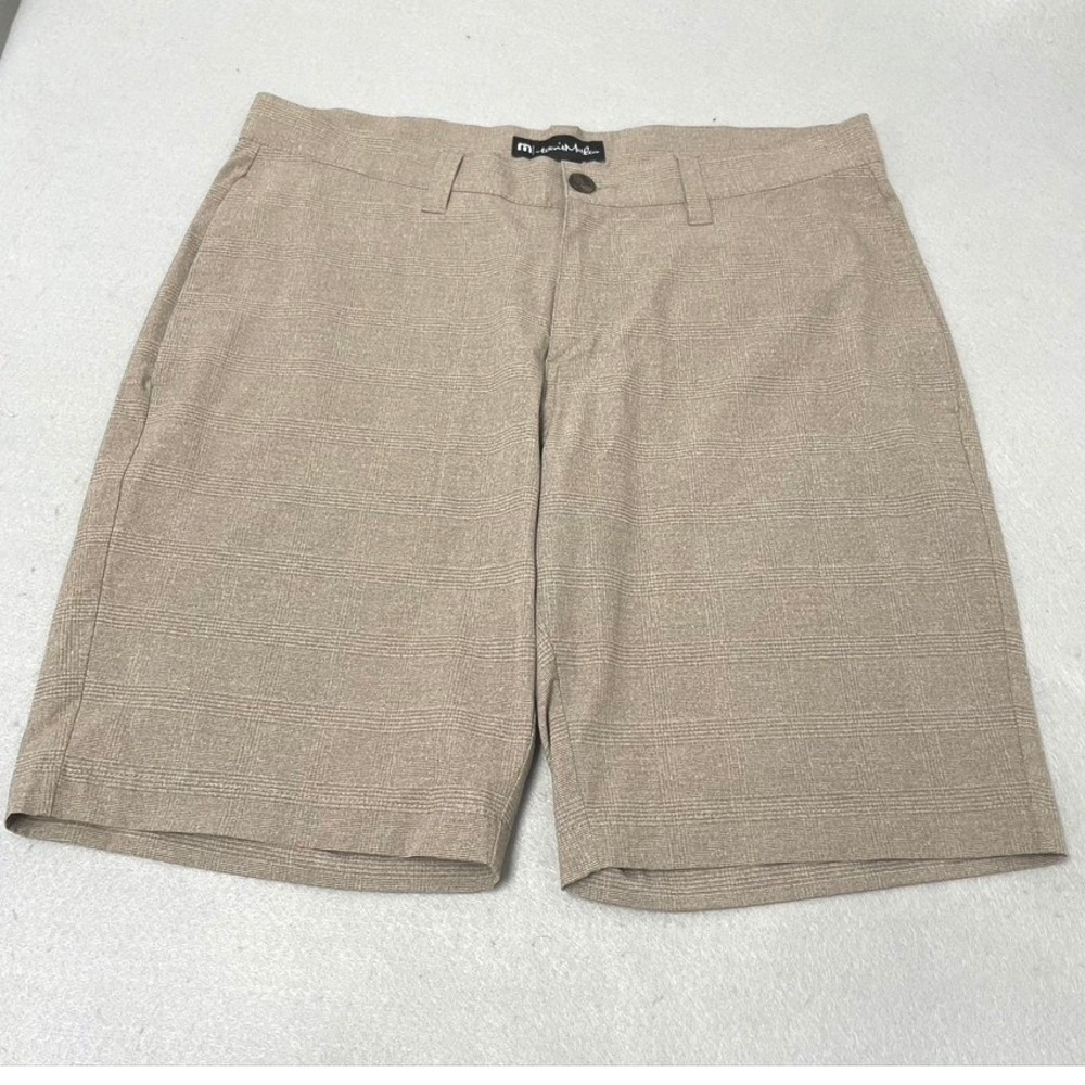 Travis Mathew Golf Shorts Mens 34 Tan Khaki Heathered Grid Performance Active